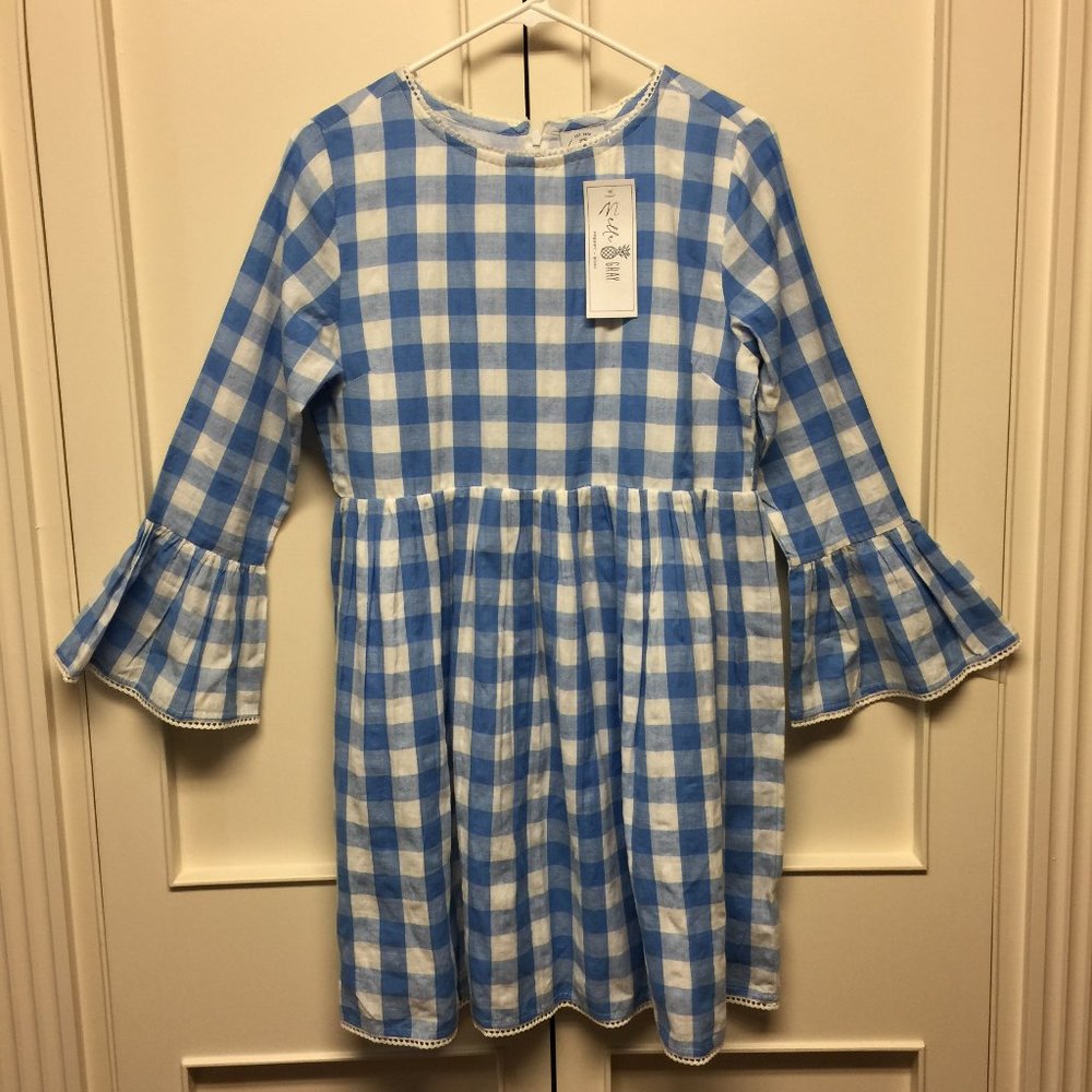Ella Gray blue and white gingham dress in size M. NWT